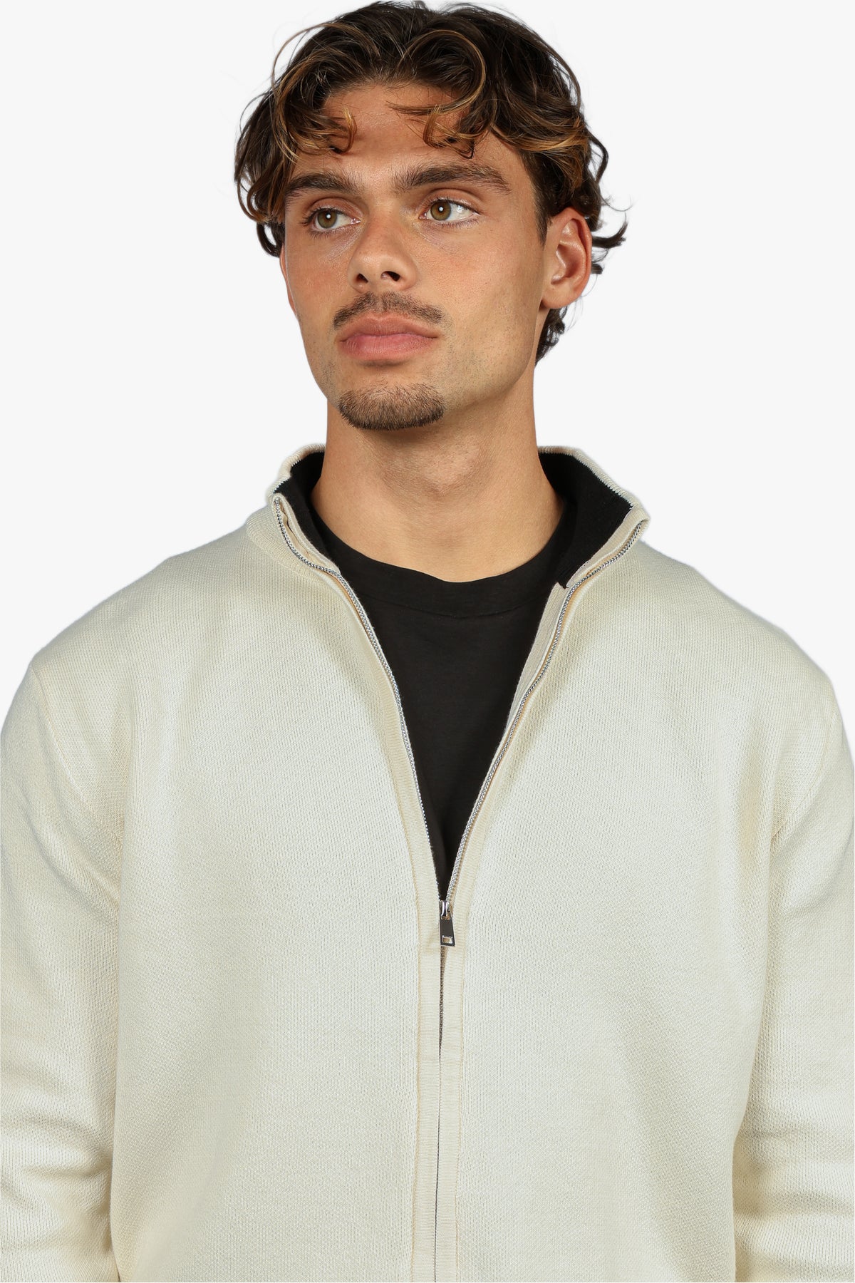CLASSIC FULL ZIP KNIT - BEIGE