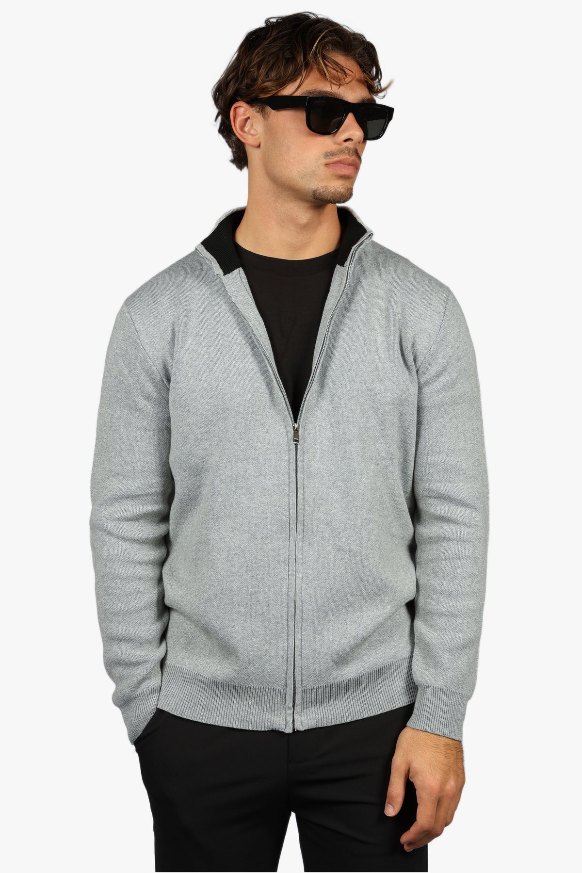 CLASSIC FULL ZIP KNIT - GREY