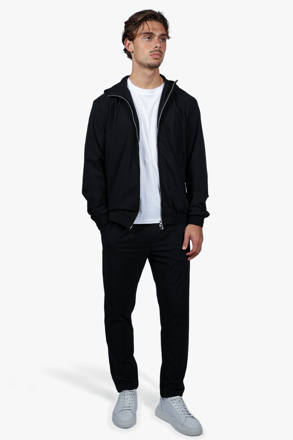 HOODED ZIP CASUAL SET - BLACK