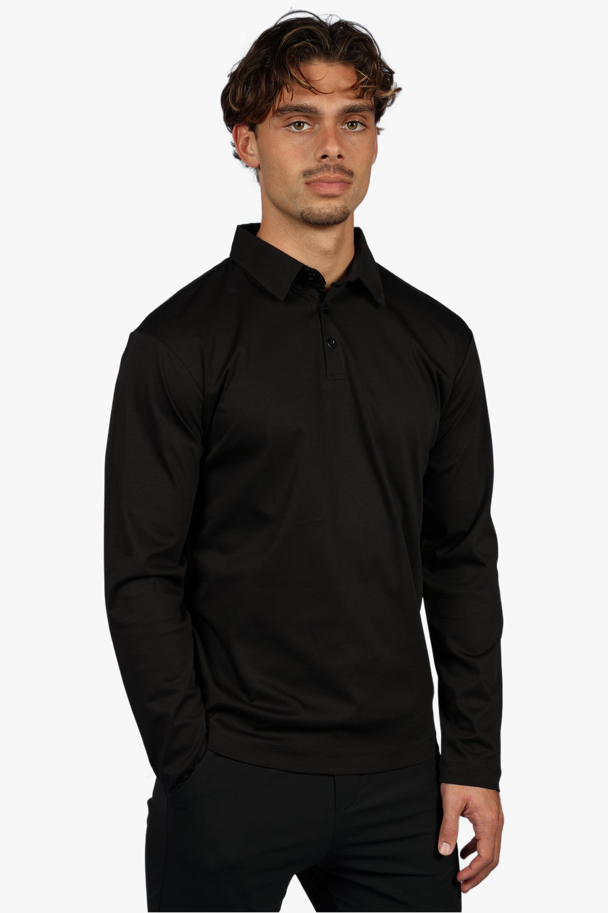 LONG SLEEVE POLO - BLACK