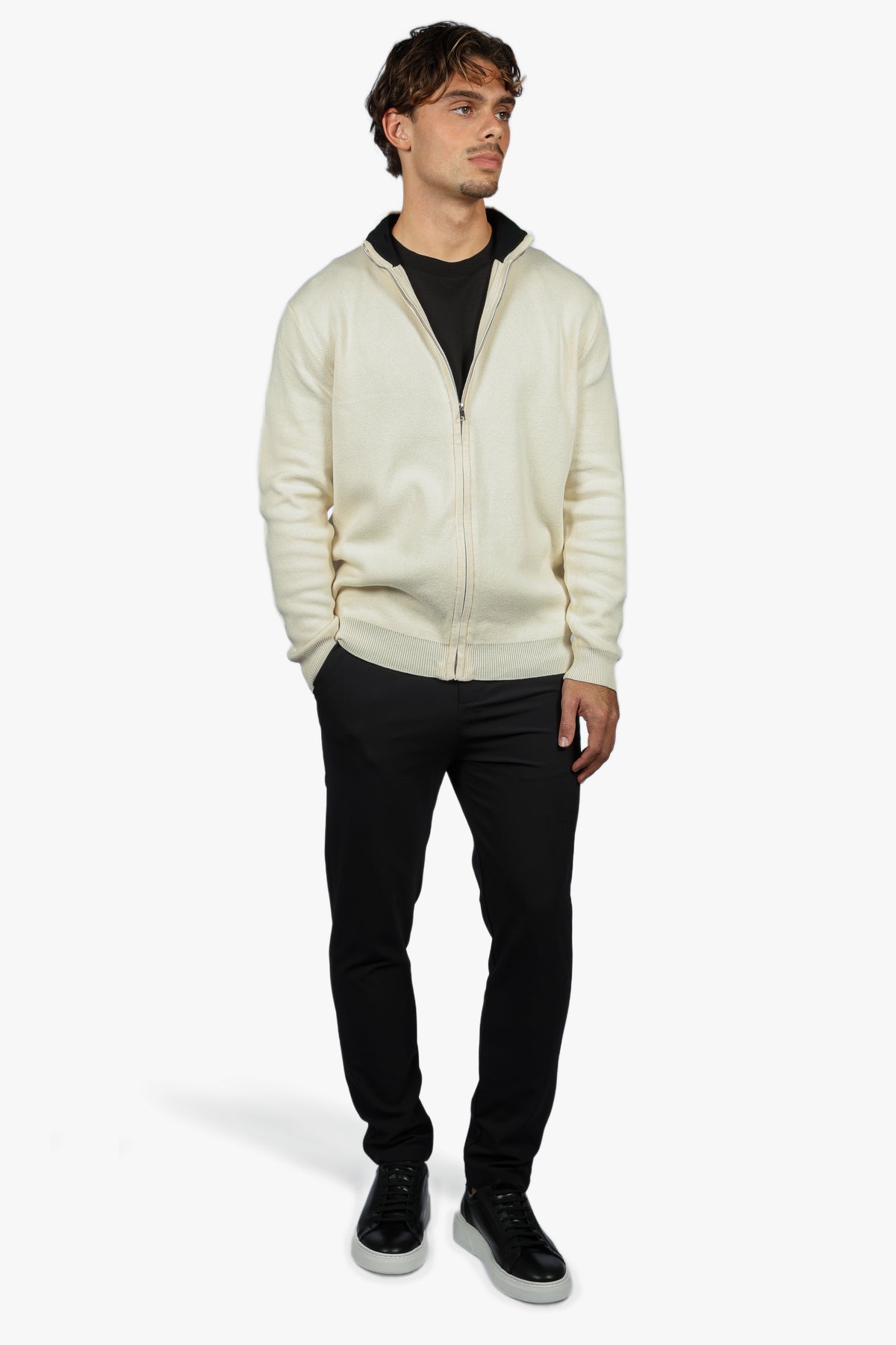 CLASSIC FULL ZIP KNIT - BEIGE