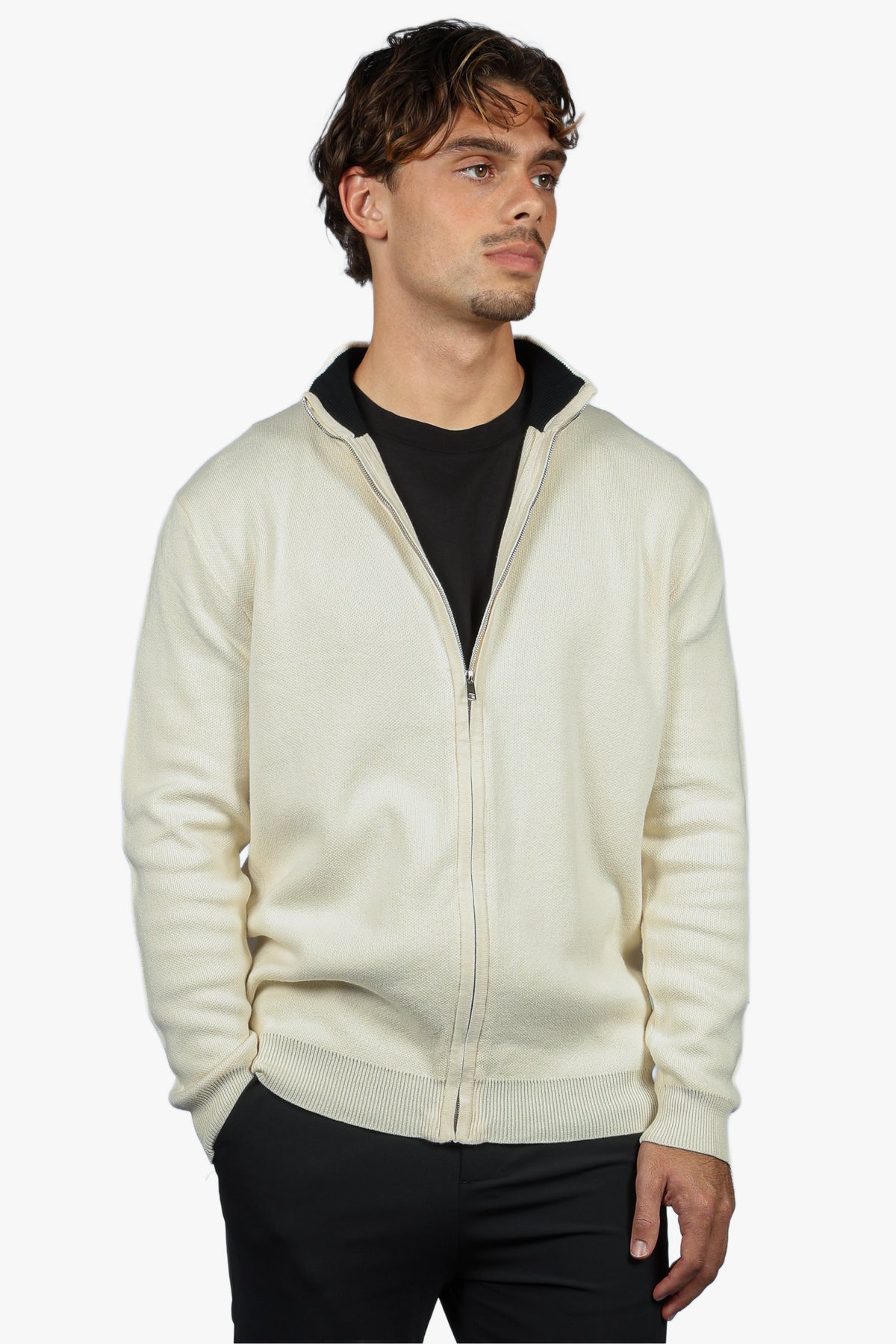 CLASSIC FULL ZIP KNIT - BEIGE