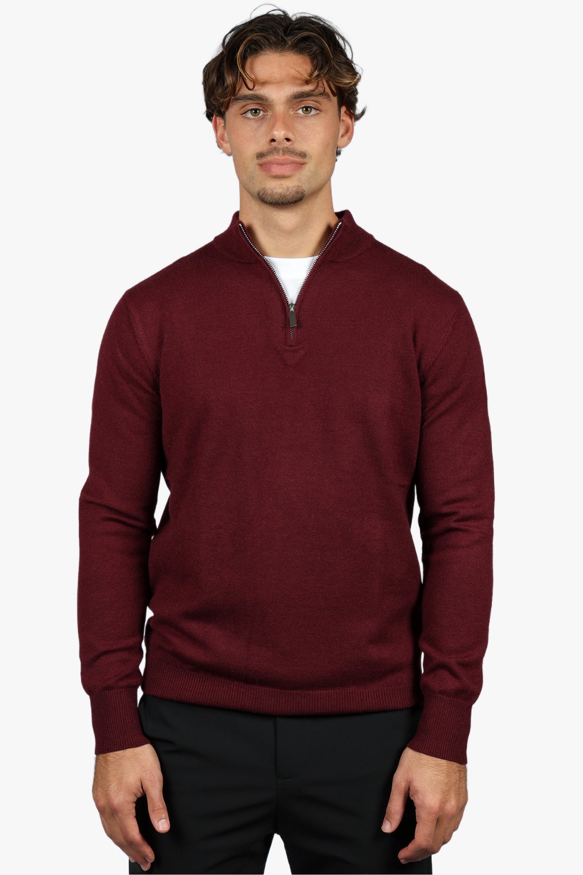 CLASSIC HALF ZIP KNIT - BURGUNDY