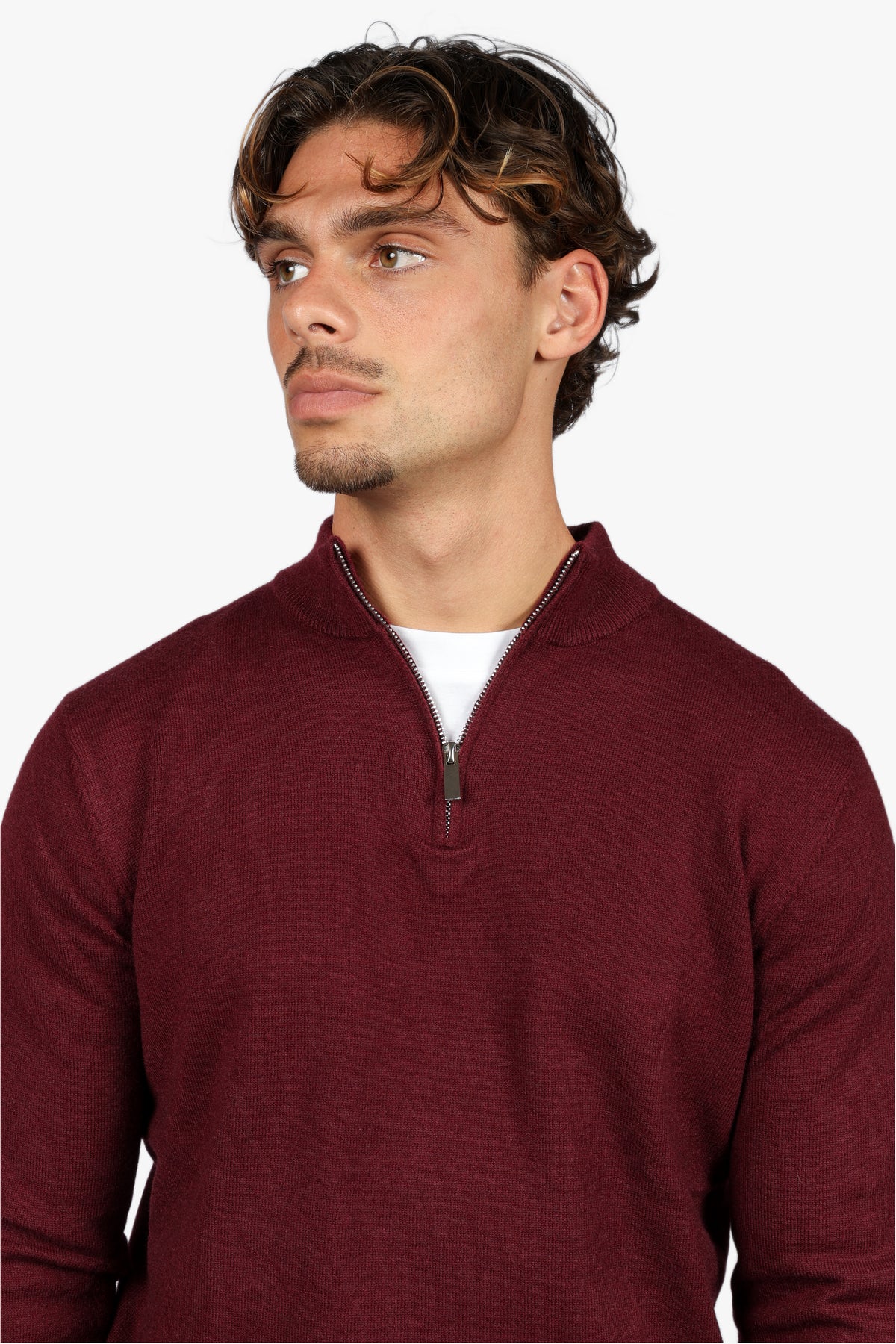 CLASSIC HALF ZIP KNIT - BURGUNDY