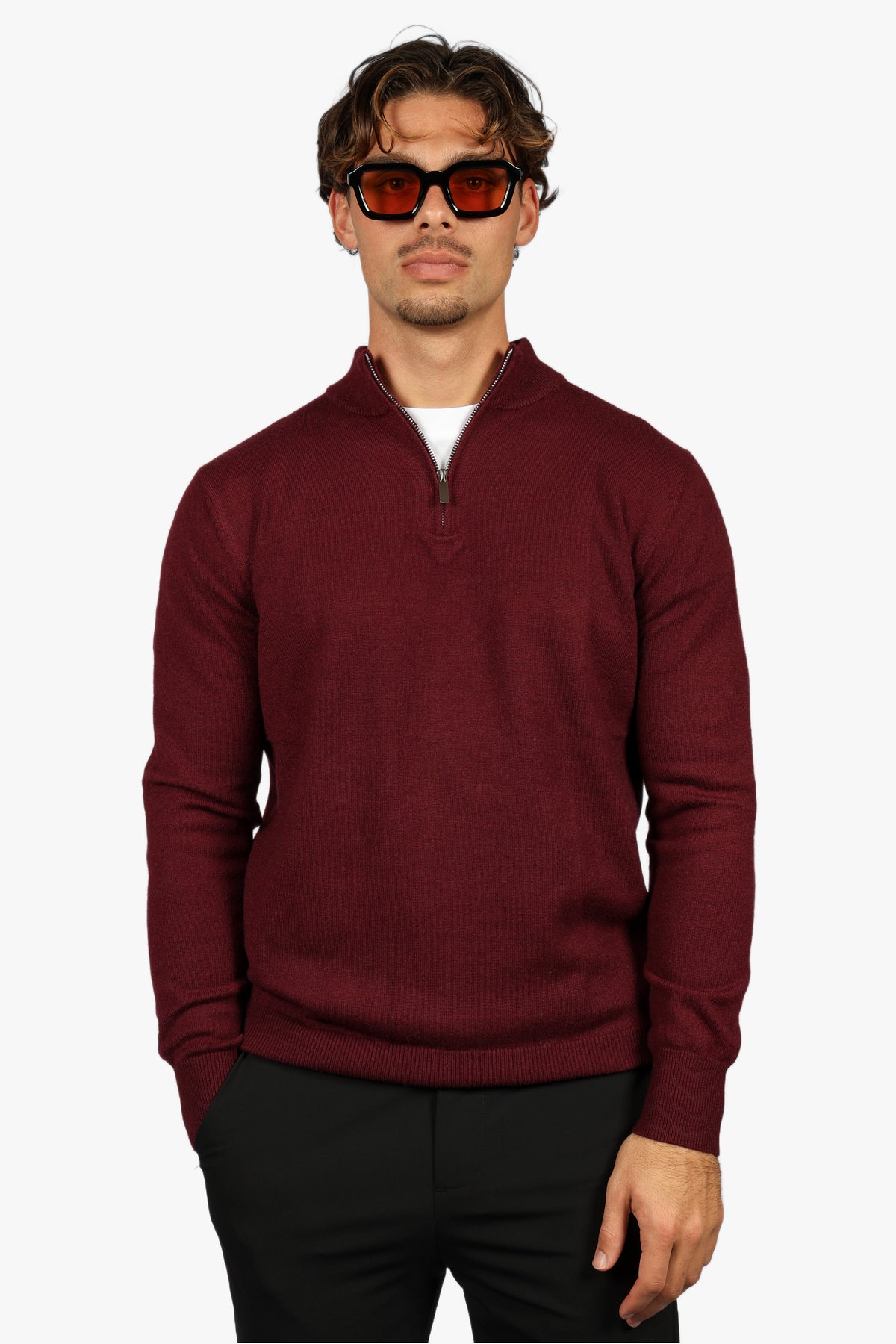 CLASSIC HALF ZIP KNIT - BURGUNDY