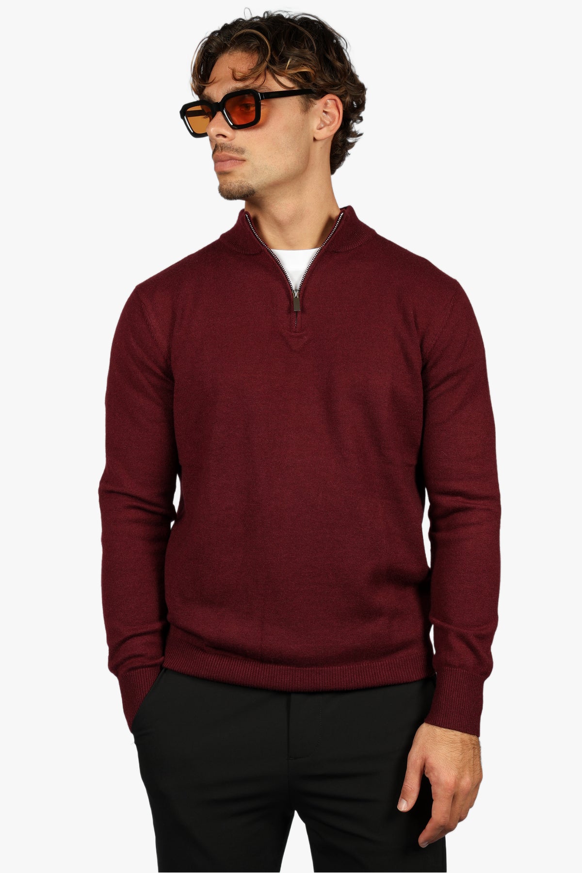 CLASSIC HALF ZIP KNIT - BURGUNDY
