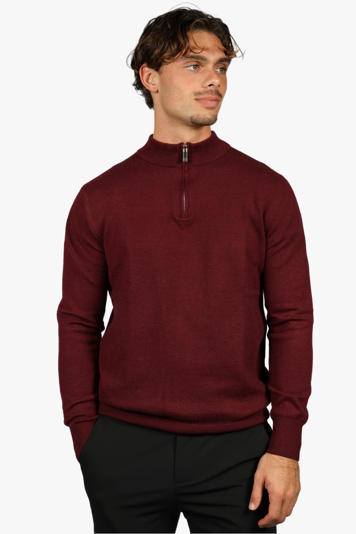 CLASSIC HALF ZIP KNIT - BURGUNDY
