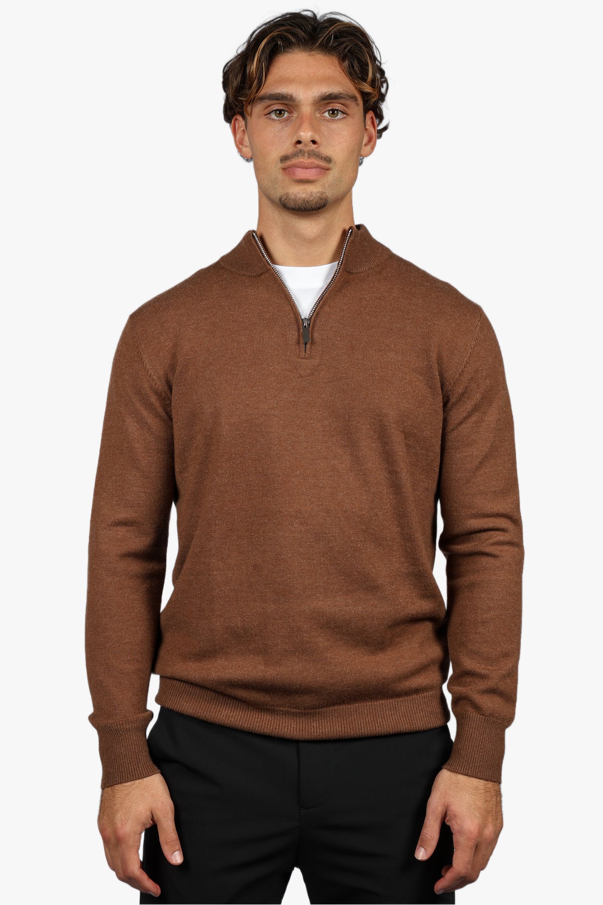 CLASSIC HALF ZIP KNIT - BROWN