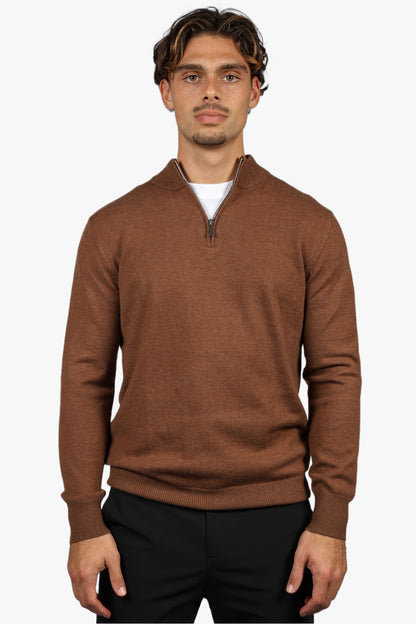 CLASSIC HALF ZIP KNIT - BROWN