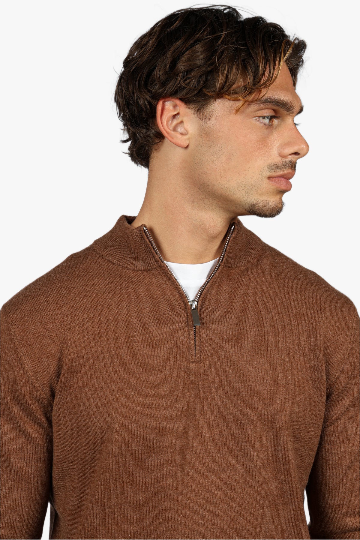 CLASSIC HALF ZIP KNIT - BROWN