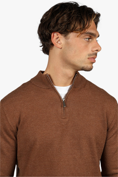 CLASSIC HALF ZIP KNIT - BROWN