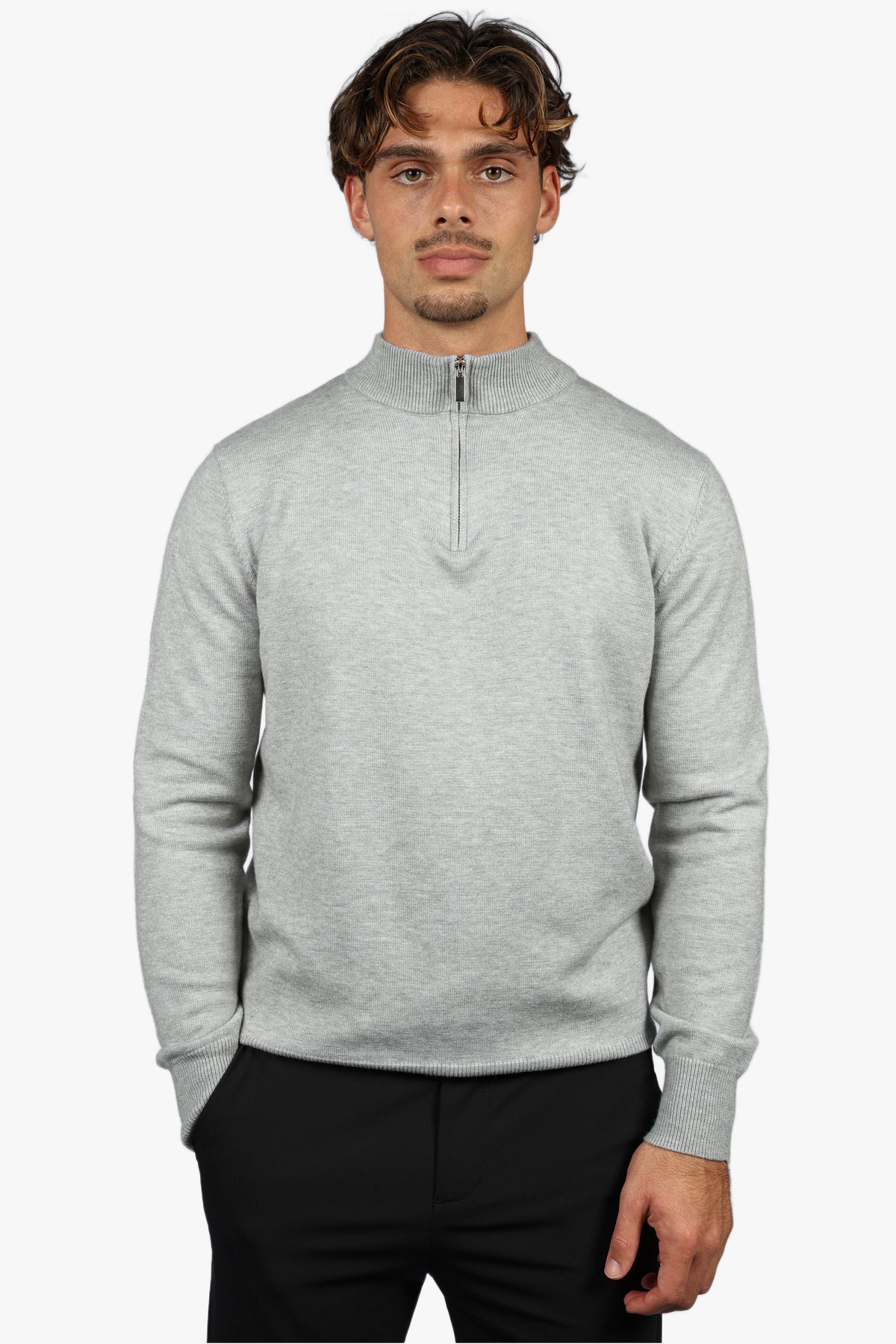 CLASSIC HALF ZIP KNIT - GREY