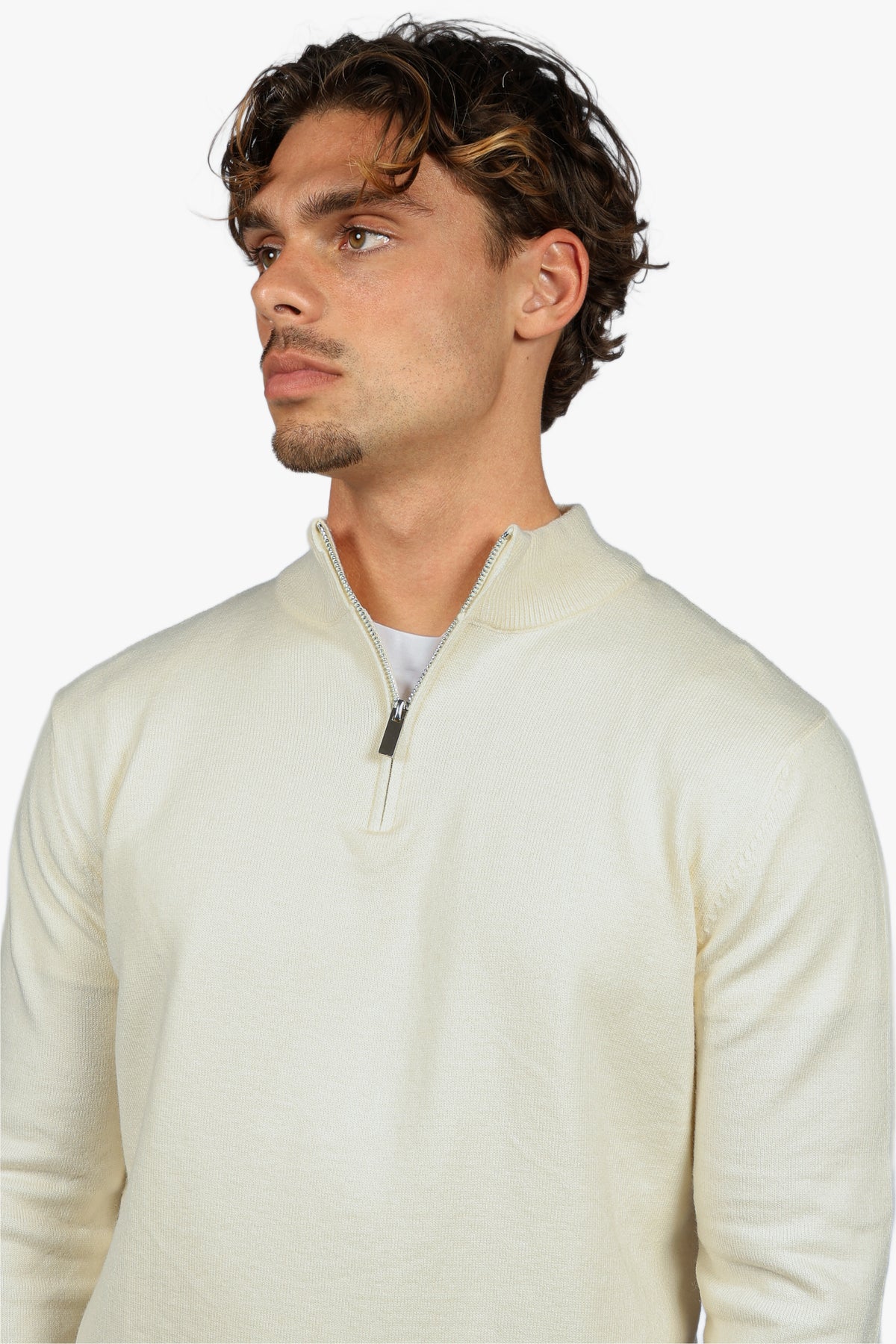 CLASSIC HALF ZIP KNIT - BEIGE