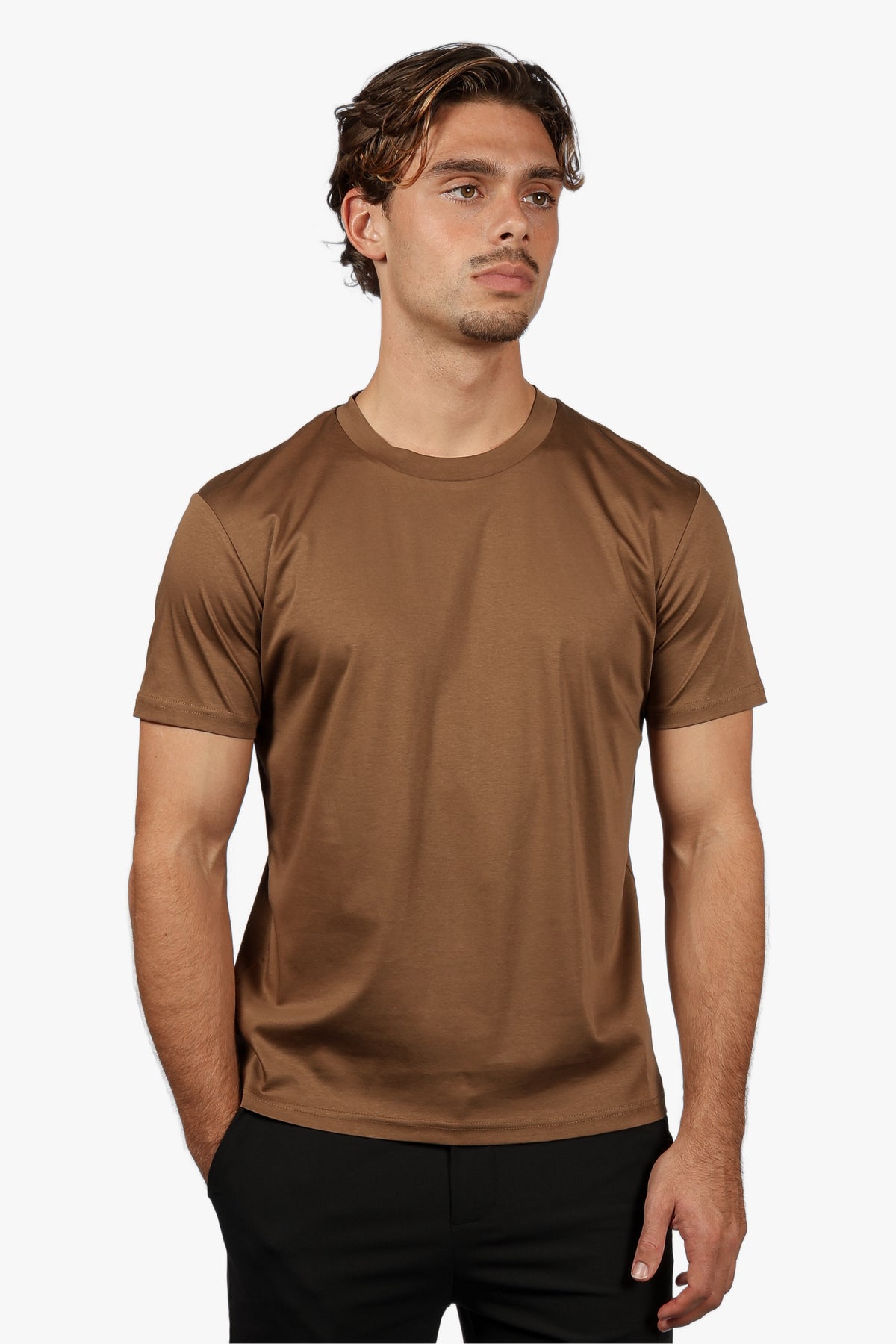 SLIM PREMIUM COTTON TEE - BROWN