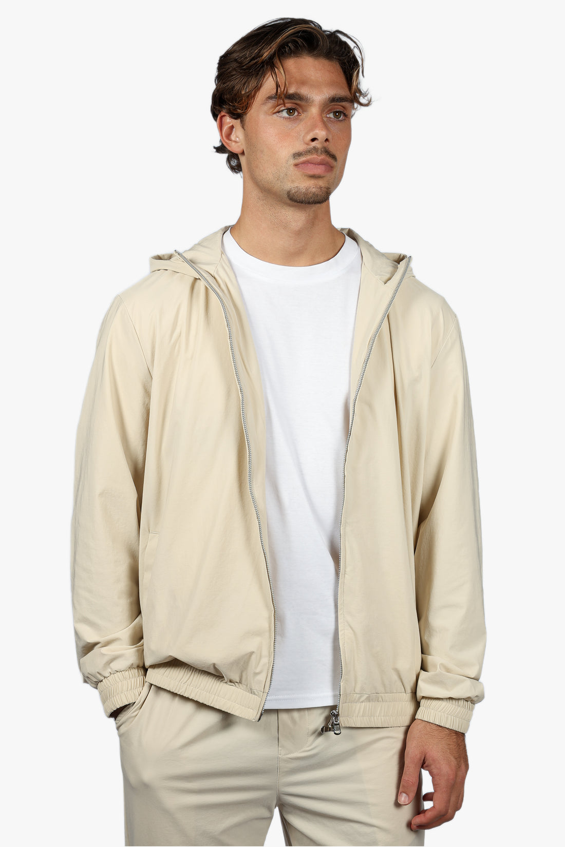 HOODED ZIP CASUAL SET - BEIGE