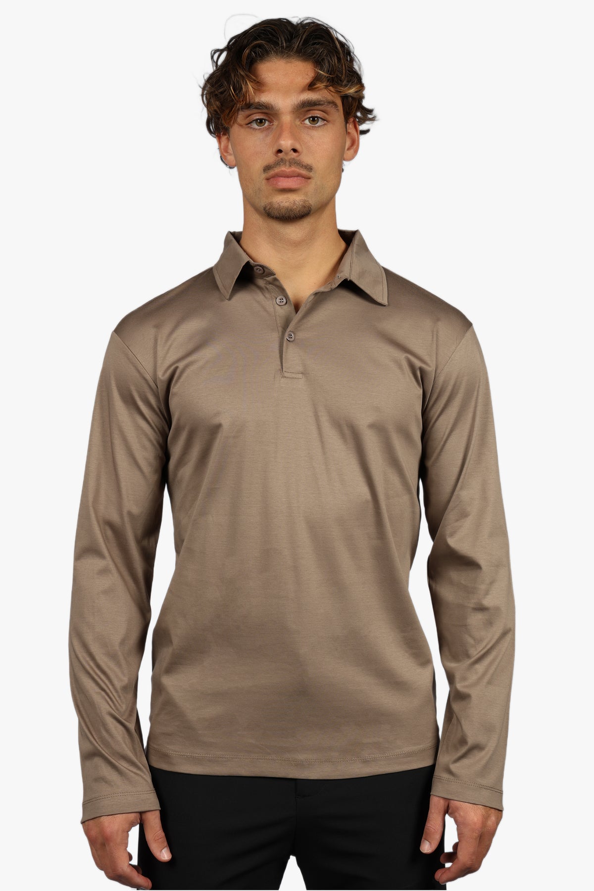 LONG SLEEVE POLO - TAUPE