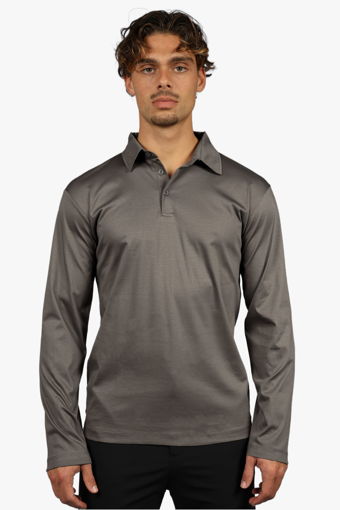LONG SLEEVE POLO - TAUPE GREY