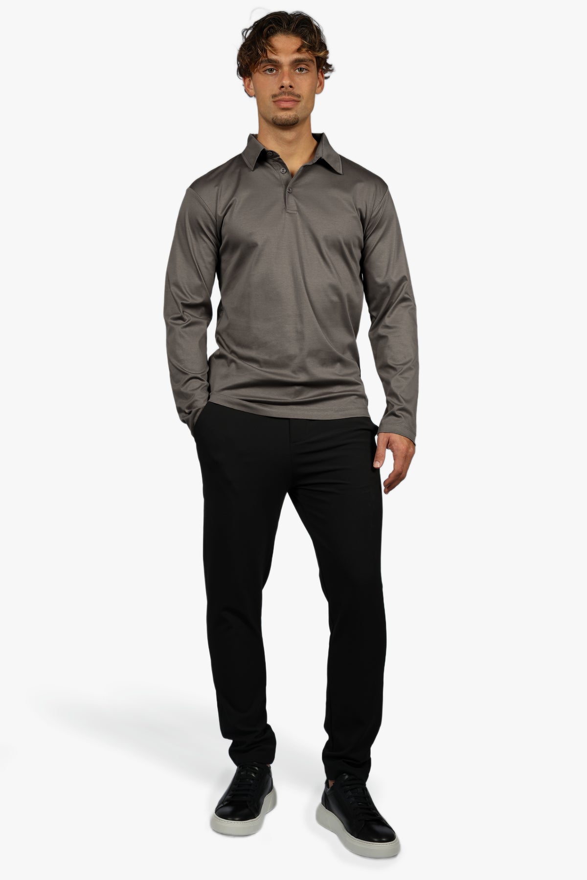 LONG SLEEVE POLO - TAUPE GREY