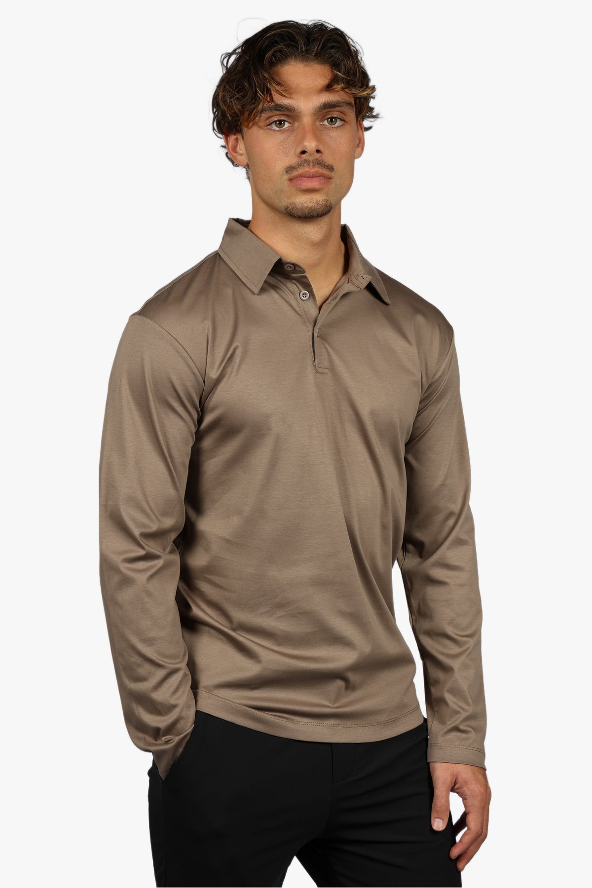 LONG SLEEVE POLO - TAUPE