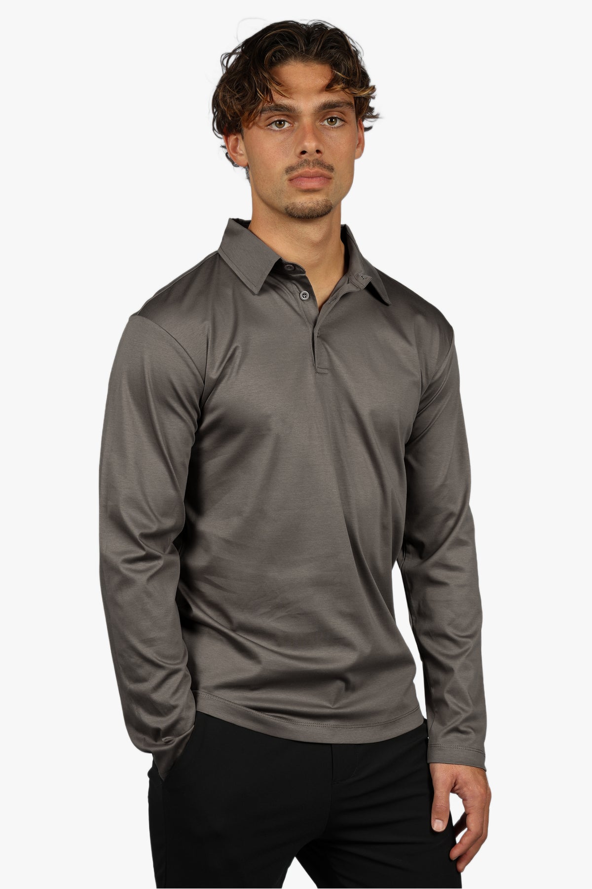 LONG SLEEVE POLO - TAUPE GREY