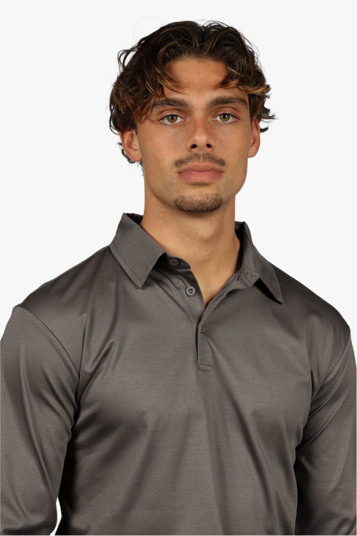 LONG SLEEVE POLO - TAUPE GREY
