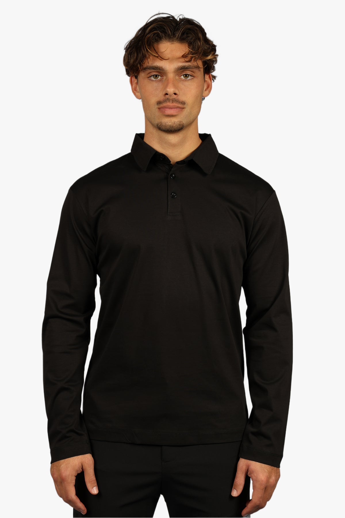 LONG SLEEVE POLO - BLACK